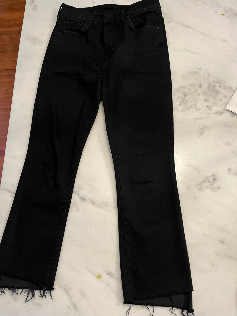 MOTHER Black Wide-Leg Frayed Hem Jeans